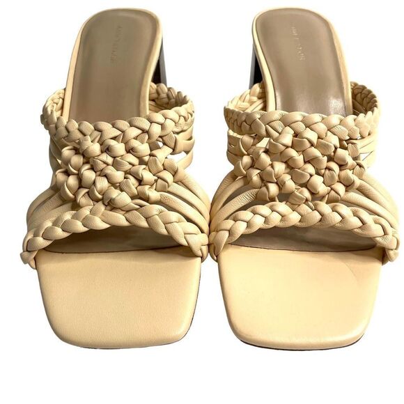 Ann Taylor Ximena leather braided chunky block heel slide heels Sz 8 - Picture 4 of 7